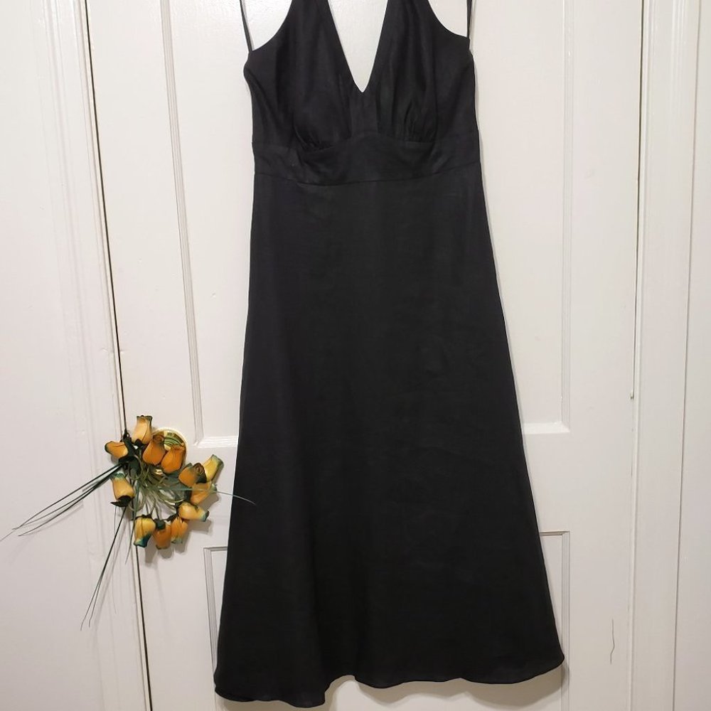 Becky & Max Black Linen Halter Dress women's size 4